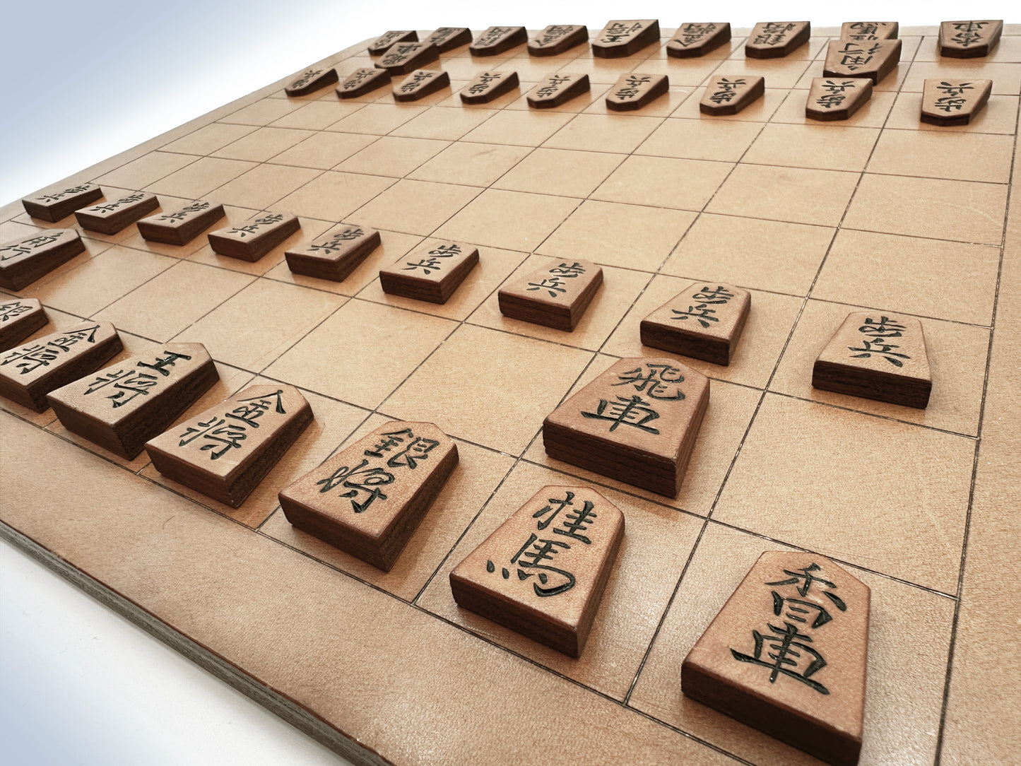 【受注生産受付中】オールレザー「本格牛革将棋駒」セット（彫り師 暁）